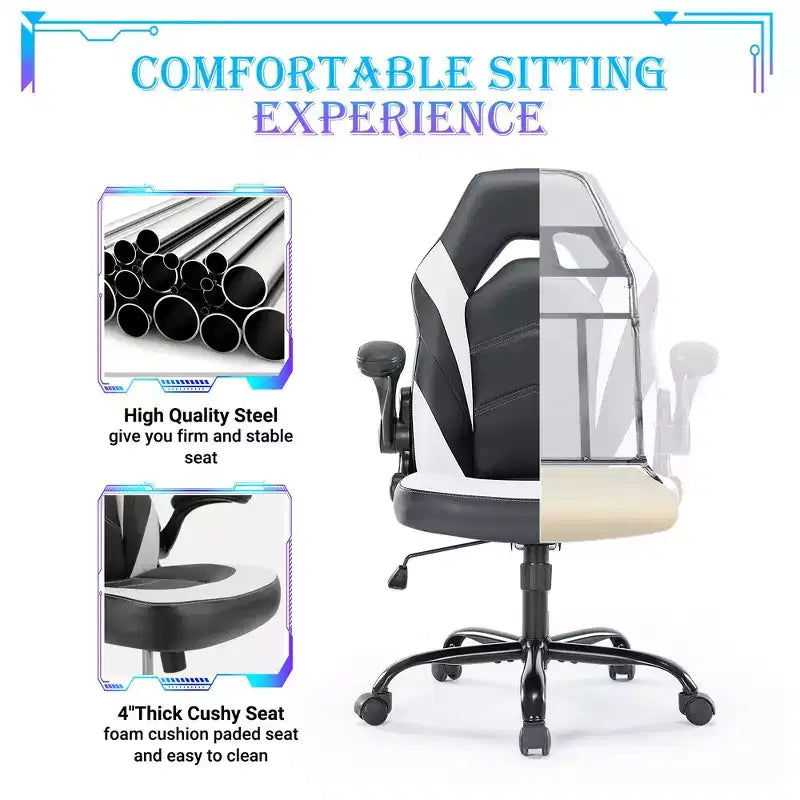 JIONJOY Ultimate Gaming Chair: Ergonomic, PU Leather, Executive Desk Chair with Flip-up Armrests