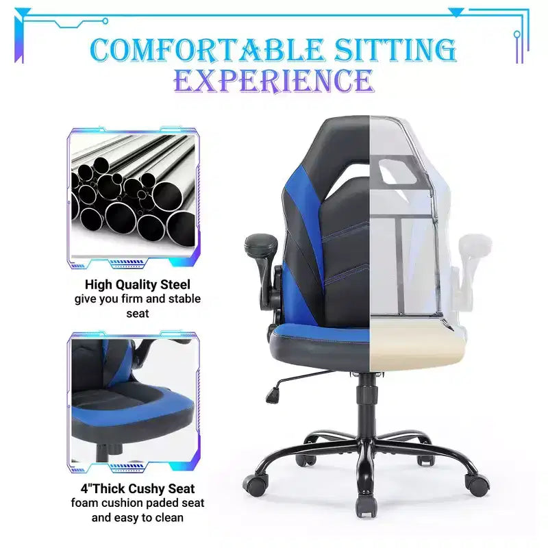 JIONJOY Ultimate Gaming Chair: Ergonomic, PU Leather, Executive Desk Chair with Flip-up Armrests