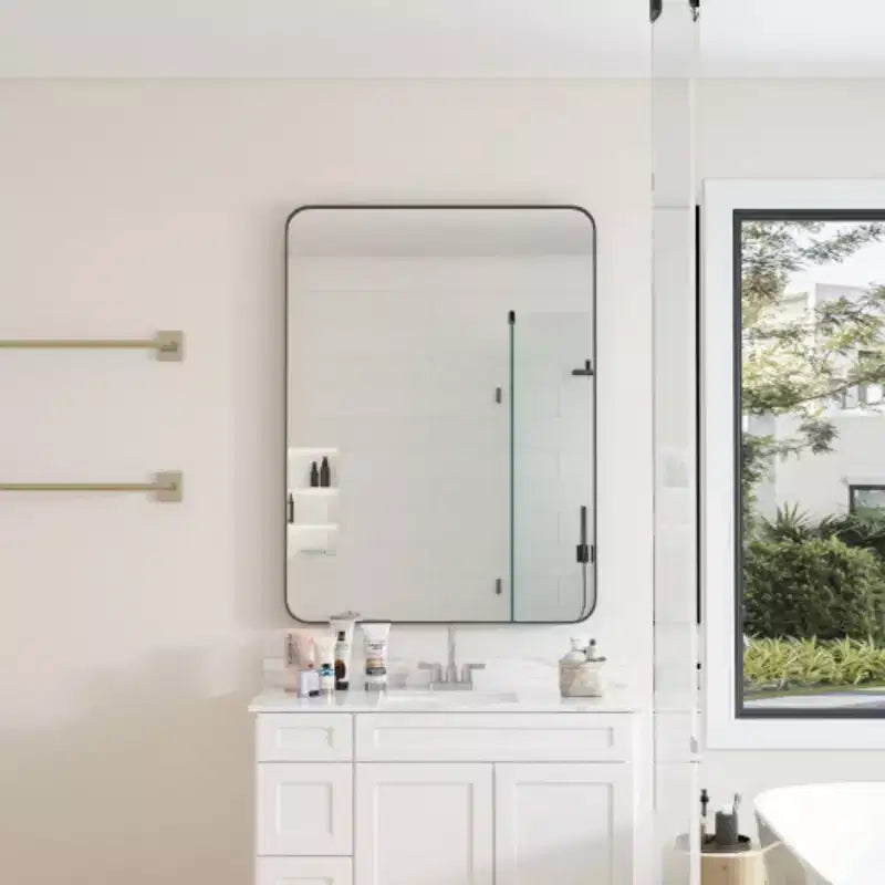 Specchio da parete rettangolare nero 30x40: Cornice in metallo, per toeletta, per vestirsi - Ideale per bagno, soggiorno, camera da letto