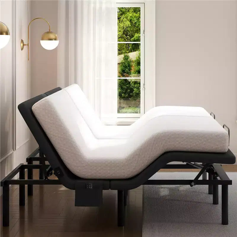 Yaheetech Upholstered Adjustable Bed Base with Independent Head & Foot Incline, Under-Bed LED Lights and USB Ports