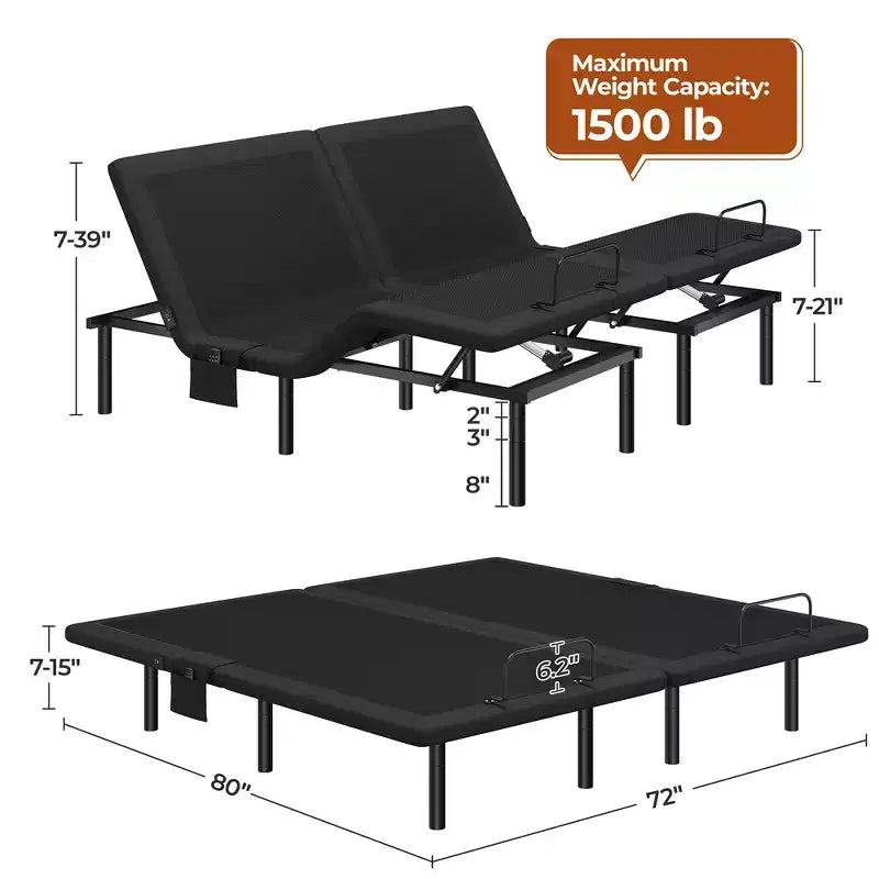 Yaheetech Upholstered Adjustable Bed Base with Independent Head & Foot Incline, Under-Bed LED Lights and USB Ports
