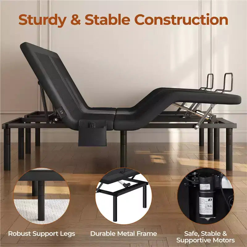Yaheetech Upholstered Adjustable Bed Base with Independent Head & Foot Incline, Under-Bed LED Lights and USB Ports