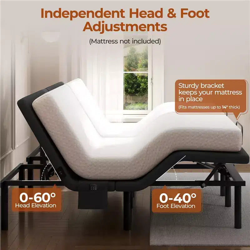 Yaheetech Upholstered Adjustable Bed Base with Independent Head & Foot Incline, Under-Bed LED Lights and USB Ports