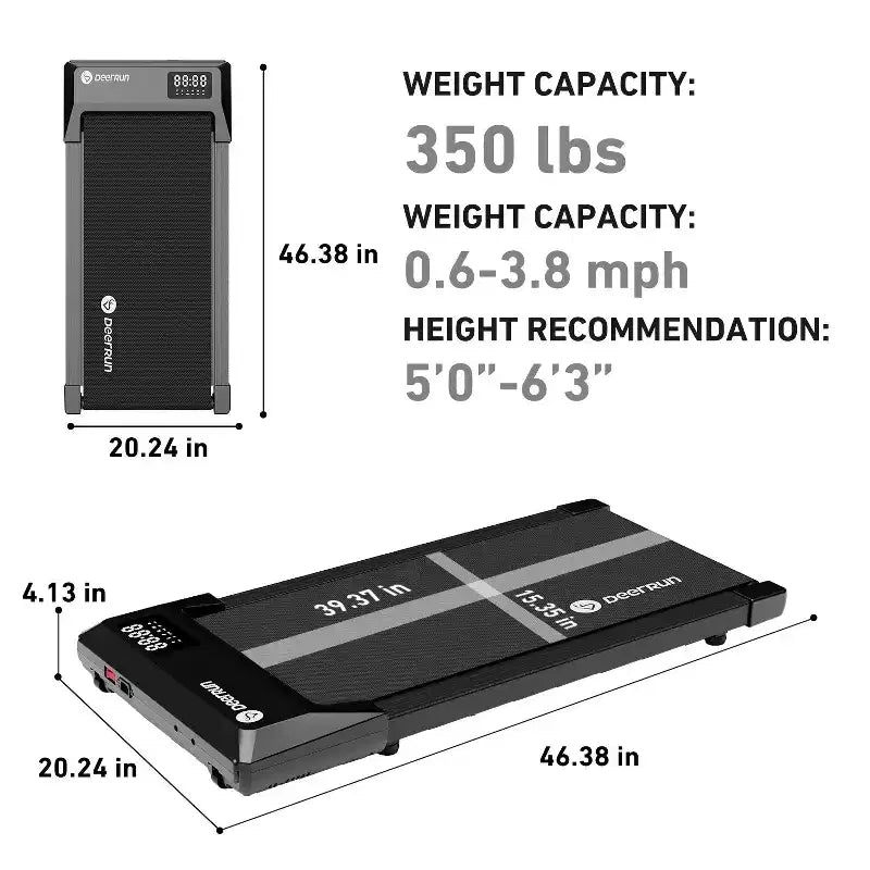 15.35*39.37 inches Run Belt Treadmills 2.5HP 2 in 1 LED Display 0.6-5MPH 350 LBS Weight Capacity