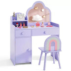 Costway Kids Vanity Table and Chair Set with Cloud-shaped Mirror Open Shelf Storage Drawers White/Pink/Purple