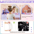 Costway Kids Vanity Table and Chair Set with Cloud-shaped Mirror Open Shelf Storage Drawers White/Pink/Purple