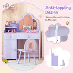 Costway Kids Vanity Table and Chair Set with Cloud-shaped Mirror Open Shelf Storage Drawers White/Pink/Purple