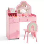 Costway Kids Vanity Table and Chair Set with Cloud-shaped Mirror Open Shelf Storage Drawers White/Pink/Purple