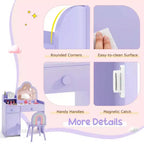 Costway Kids Vanity Table and Chair Set with Cloud-shaped Mirror Open Shelf Storage Drawers White/Pink/Purple