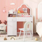 Costway Kids Vanity Table and Chair Set with Cloud-shaped Mirror Open Shelf Storage Drawers White/Pink/Purple
