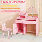Costway Kids Vanity Table and Chair Set with Cloud-shaped Mirror Open Shelf Storage Drawers White/Pink/Purple