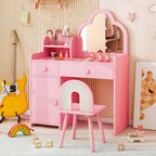 Costway Kids Vanity Table and Chair Set with Cloud-shaped Mirror Open Shelf Storage Drawers White/Pink/Purple