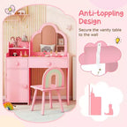 Costway Kids Vanity Table and Chair Set with Cloud-shaped Mirror Open Shelf Storage Drawers White/Pink/Purple