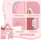 Costway Kids Vanity Table and Chair Set with Cloud-shaped Mirror Open Shelf Storage Drawers White/Pink/Purple