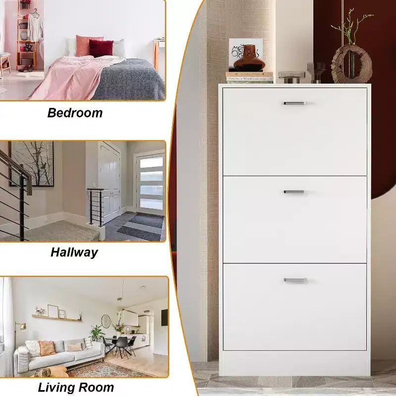 Hitow White Tipping Shoe Cabinet 3-Drawer Minimalist Lightweight Design