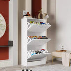 Hitow White Tipping Shoe Cabinet 3-Drawer Minimalist Lightweight Design