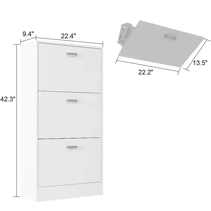 Hitow White Tipping Shoe Cabinet 3-Drawer Minimalist Lightweight Design