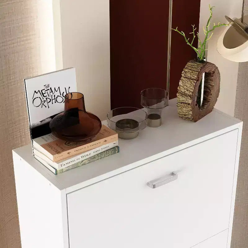 Hitow White Tipping Shoe Cabinet 3-Drawer Minimalist Lightweight Design