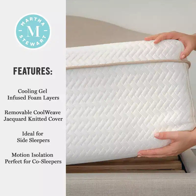 Materasso in Memory Foam Martha Stewart SleepComplete da 30 cm, a Media Morbidezza, con Gel Rinfrescante a Doppia Azione e Parte Superiore Trapuntata in Jacquard CoolWeave Morbida e Traspirante