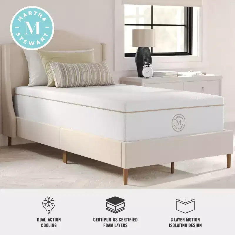 Materasso in Memory Foam Martha Stewart SleepComplete da 30 cm, a Media Morbidezza, con Gel Rinfrescante a Doppia Azione e Parte Superiore Trapuntata in Jacquard CoolWeave Morbida e Traspirante