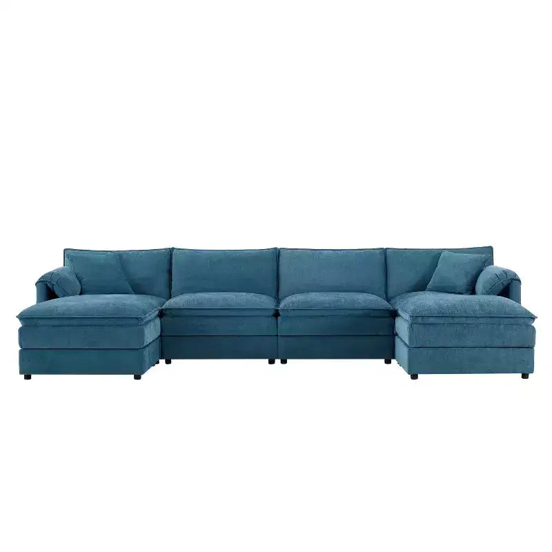 Whisen Modern Design 136 Chenille Modular Sectional Sofa with Double Cushions and Movable Ottomans