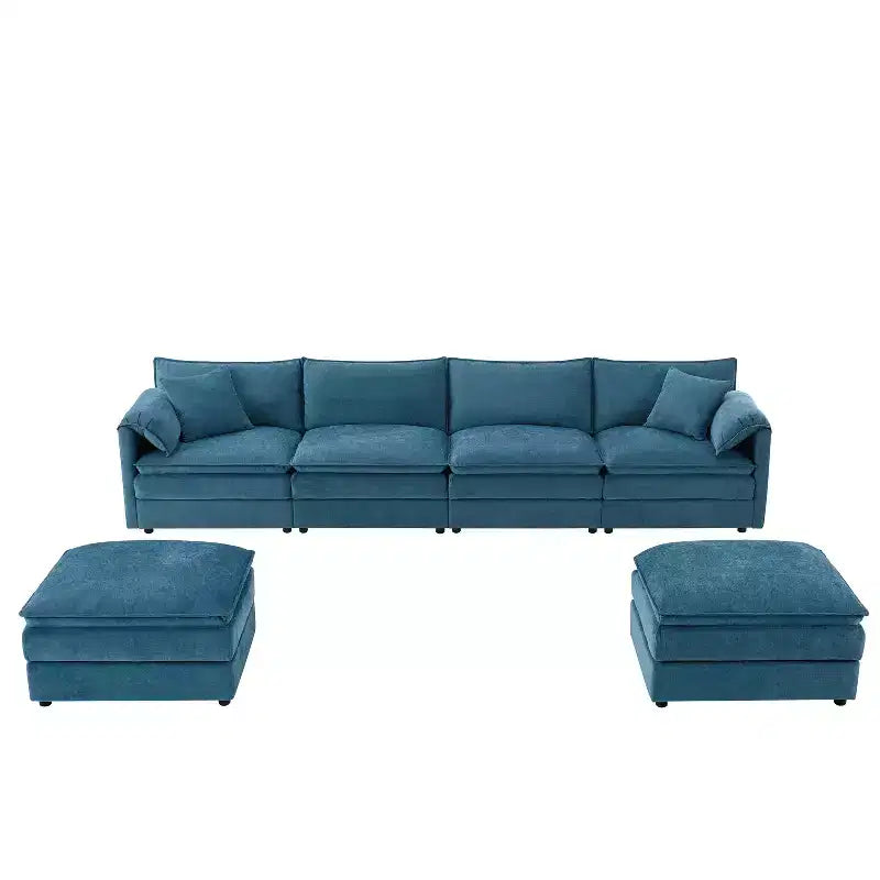 Whisen Modern Design 136 Chenille Modular Sectional Sofa with Double Cushions and Movable Ottomans