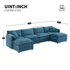 Whisen Modern Design 136 Chenille Modular Sectional Sofa with Double Cushions and Movable Ottomans