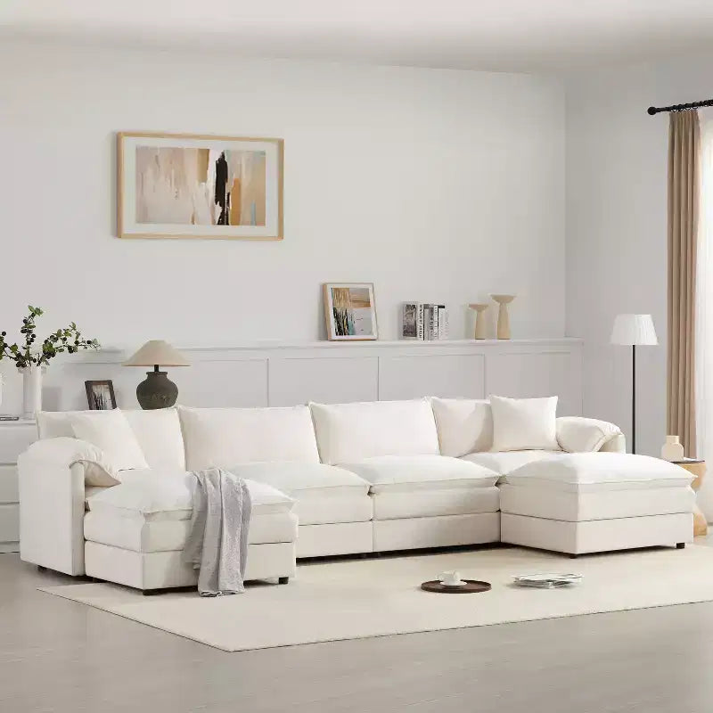 Whisen Modern Design 136 Chenille Modular Sectional Sofa with Double Cushions and Movable Ottomans