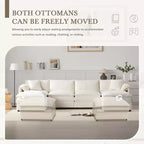 Whisen Modern Design 136 Chenille Modular Sectional Sofa with Double Cushions and Movable Ottomans