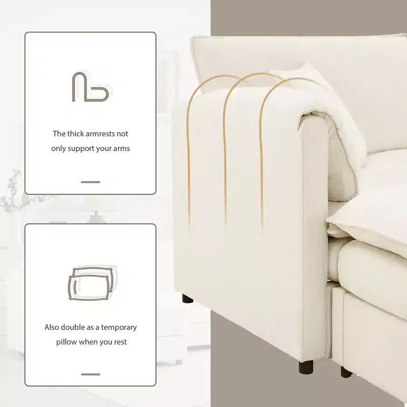 Whisen Modern Design 136 Chenille Modular Sectional Sofa with Double Cushions and Movable Ottomans