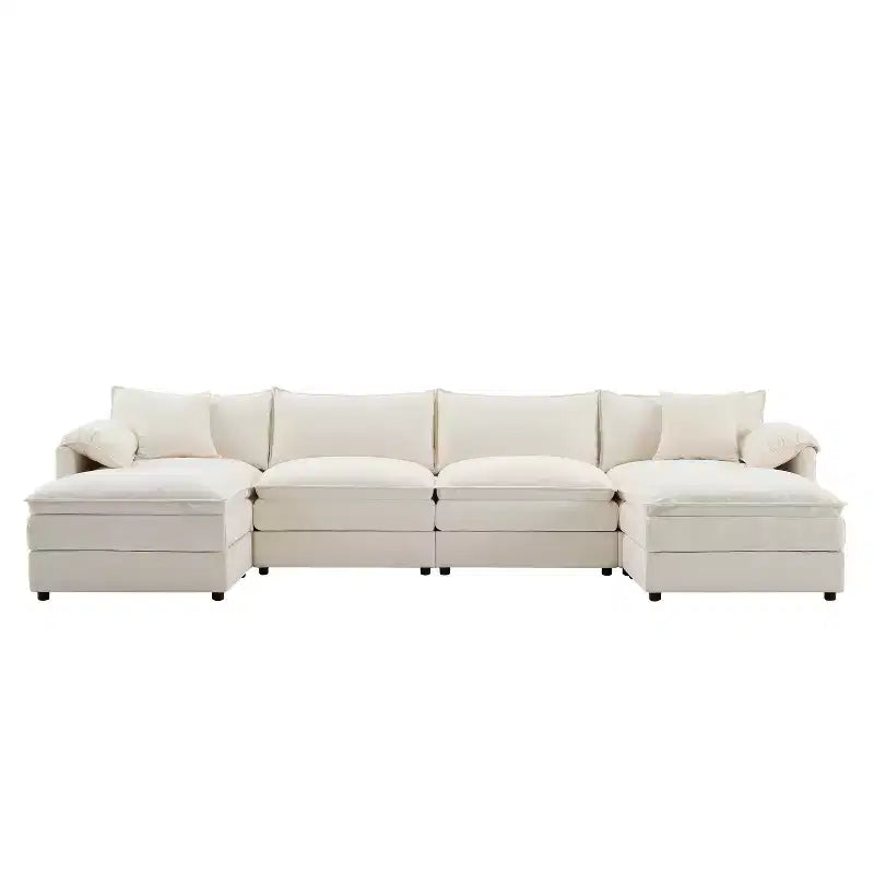 Whisen Modern Design 136 Chenille Modular Sectional Sofa with Double Cushions and Movable Ottomans
