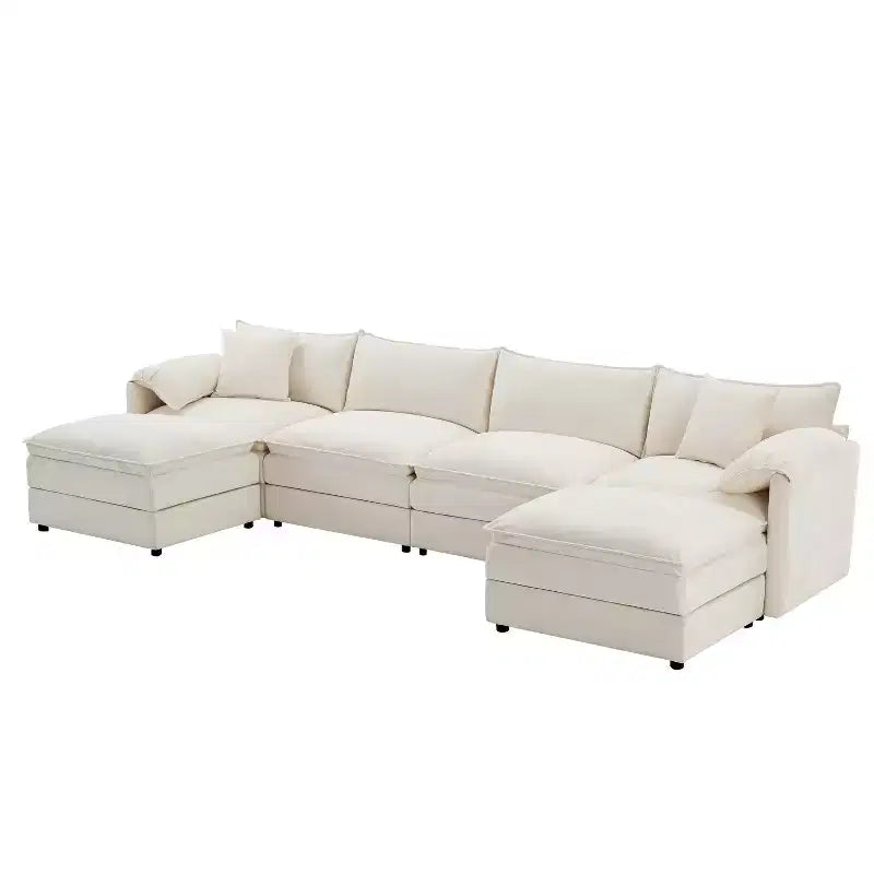 Whisen Modern Design 136 Chenille Modular Sectional Sofa with Double Cushions and Movable Ottomans