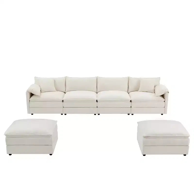 Whisen Modern Design 136 Chenille Modular Sectional Sofa with Double Cushions and Movable Ottomans