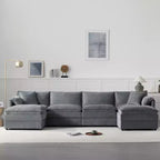 Whisen Modern Design 136 Chenille Modular Sectional Sofa with Double Cushions and Movable Ottomans