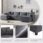 Whisen Modern Design 136 Chenille Modular Sectional Sofa with Double Cushions and Movable Ottomans