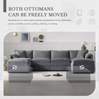 Whisen Modern Design 136 Chenille Modular Sectional Sofa with Double Cushions and Movable Ottomans