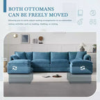 Whisen Modern Design 136 Chenille Modular Sectional Sofa with Double Cushions and Movable Ottomans