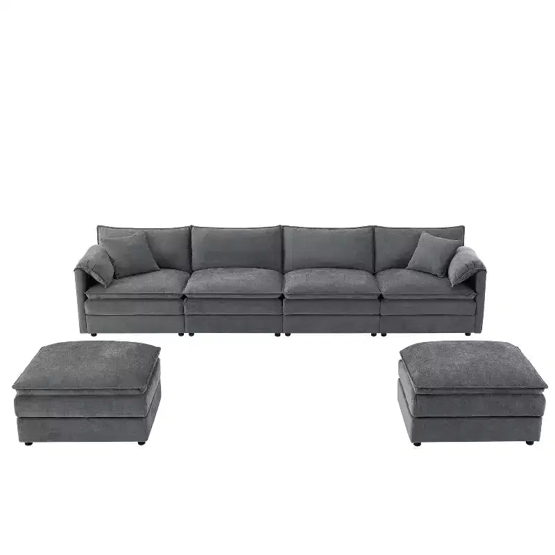 Whisen Modern Design 136 Chenille Modular Sectional Sofa with Double Cushions and Movable Ottomans