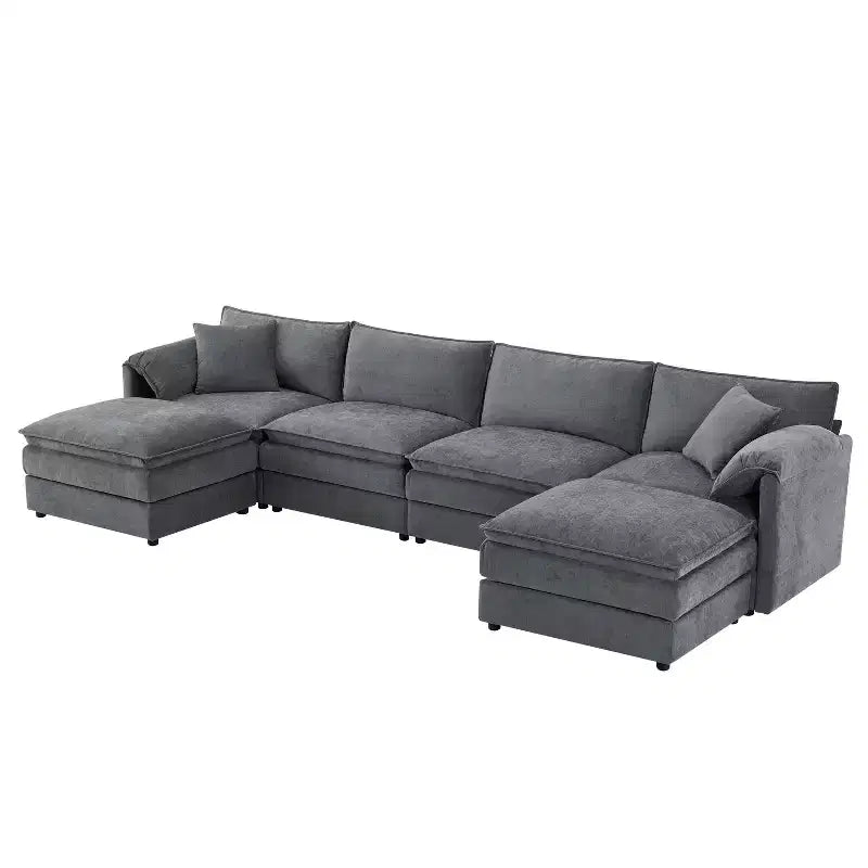 Whisen Modern Design 136 Chenille Modular Sectional Sofa with Double Cushions and Movable Ottomans