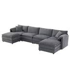Whisen Modern Design 136 Chenille Modular Sectional Sofa with Double Cushions and Movable Ottomans