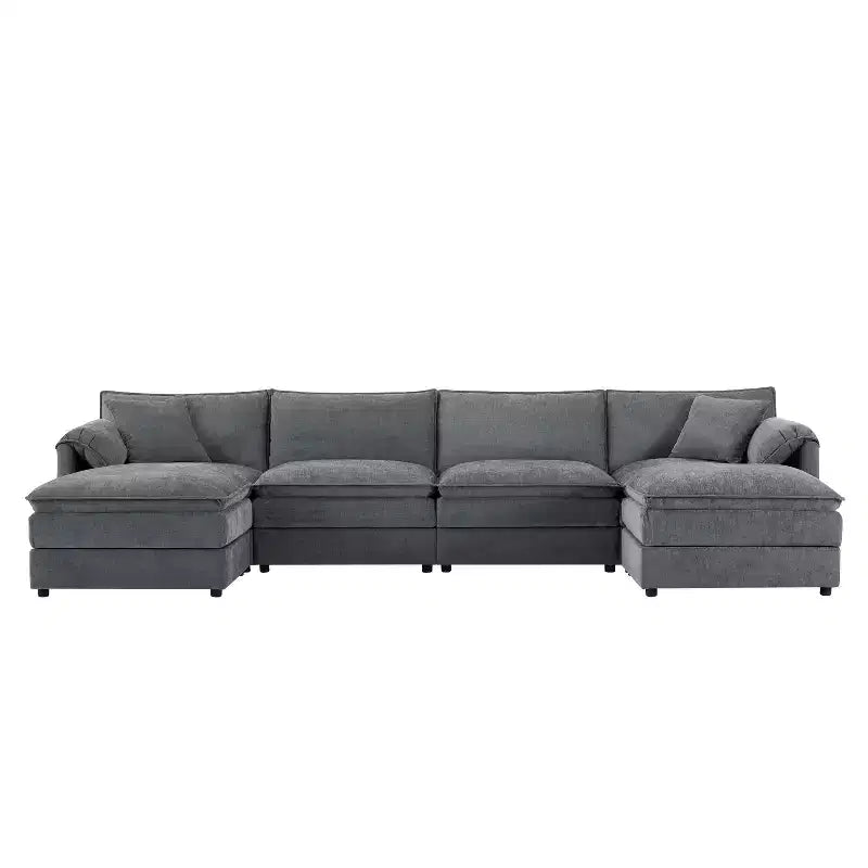 Whisen Modern Design 136 Chenille Modular Sectional Sofa with Double Cushions and Movable Ottomans