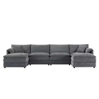 Whisen Modern Design 136 Chenille Modular Sectional Sofa with Double Cushions and Movable Ottomans