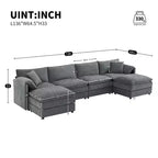 Whisen Modern Design 136 Chenille Modular Sectional Sofa with Double Cushions and Movable Ottomans