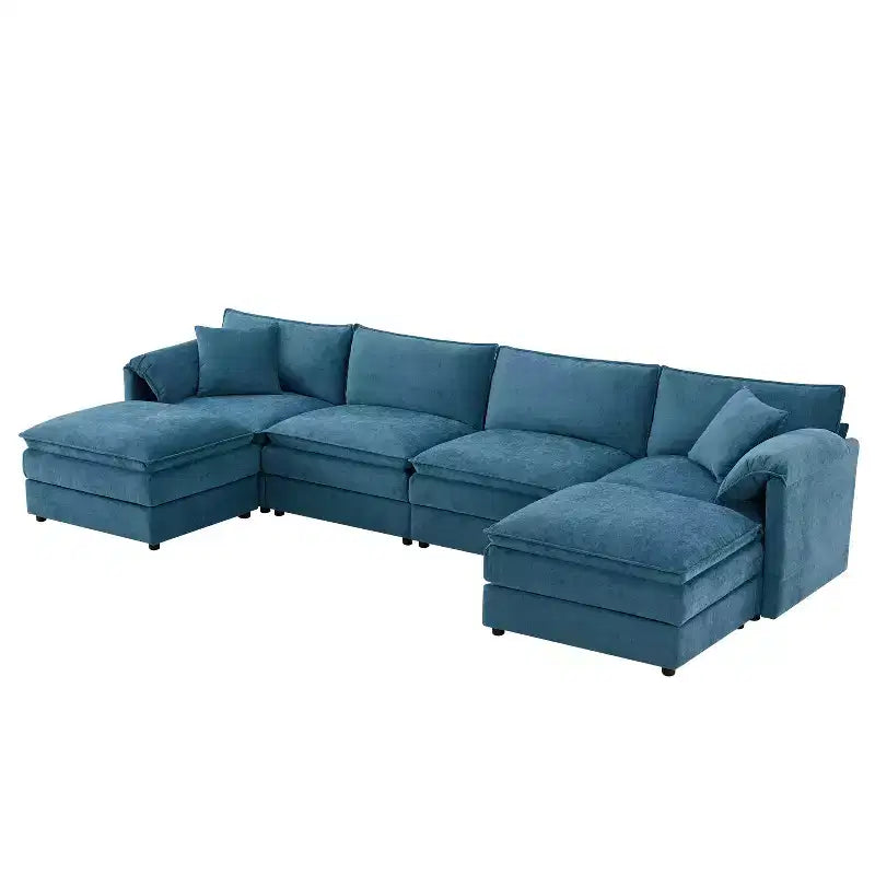 Whisen Modern Design 136 Chenille Modular Sectional Sofa with Double Cushions and Movable Ottomans