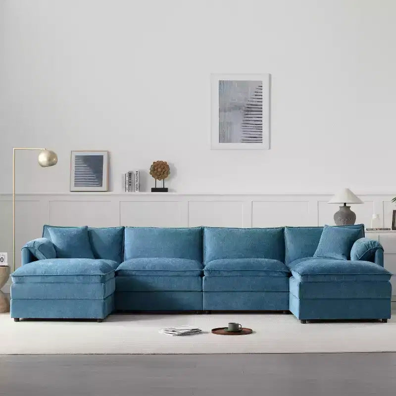 Whisen Modern Design 136 Chenille Modular Sectional Sofa with Double Cushions and Movable Ottomans
