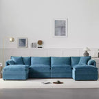 Whisen Modern Design 136 Chenille Modular Sectional Sofa with Double Cushions and Movable Ottomans