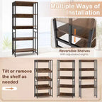 Costway 1/2 PCS 5 Tier Bookshelf 62 Tall Bookcase with Tiltable Shelves Display Storage Rack