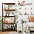 Costway 1/2 PCS 5 Tier Bookshelf 62 Tall Bookcase with Tiltable Shelves Display Storage Rack