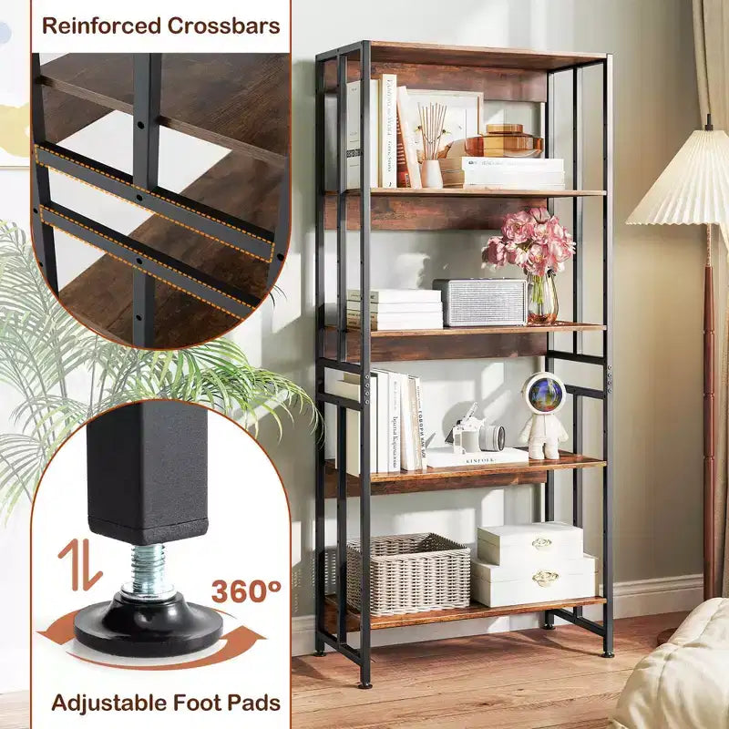 Costway 1/2 PCS 5 Tier Bookshelf 62 Tall Bookcase with Tiltable Shelves Display Storage Rack