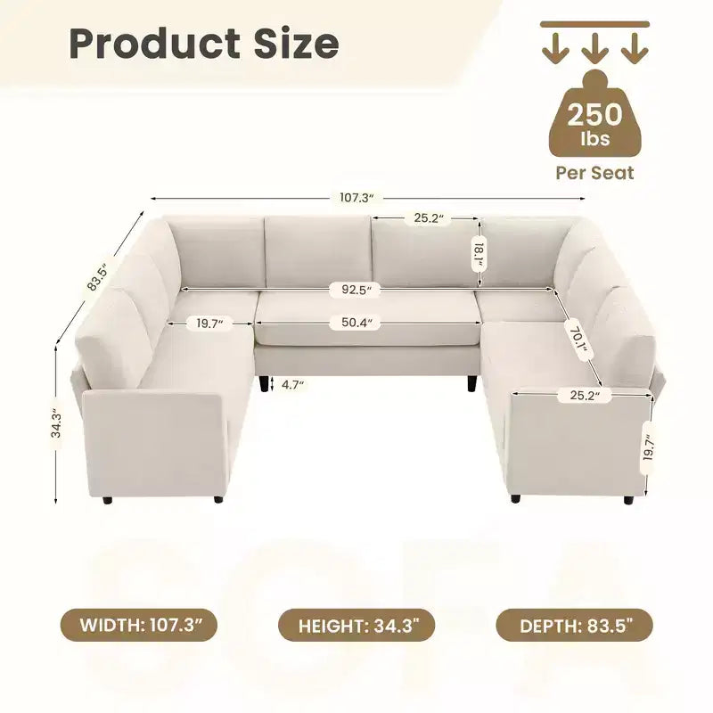 Hyleory Middle U Shaped Sofa, Large 8 Seater sofa,Breathable Soft Fabric